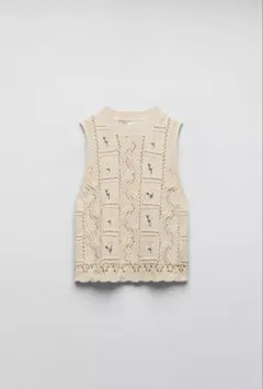 【ZARA】フラワー ケーブル 花柄 刺繍 ニット ベスト　Sサイズ