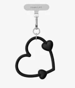 ケースティファイ　ハート型ストラップ　スマホリング　ブラック　ハートチャーム