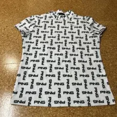 【美品】PING レディースモックネック半袖ゴルフウェア　ロゴ総柄のサムネイル
