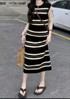 ノースリーブニットロングワンピース