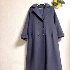 COHINA ダブルブレスト ロングコート ネイビー Aライン チェスターコート