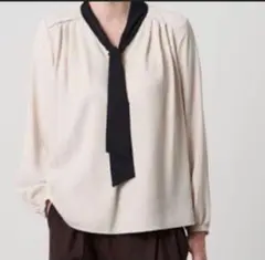 UNITED ARROWS ボウタイ ロングスリーブ ブラウス ベージュ✖️黒 