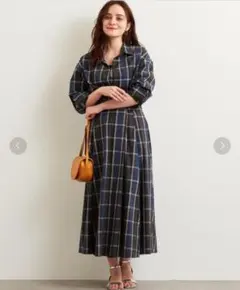 グリーンレーベルリラクシング ブロード カシュクール ワンピース チェック柄