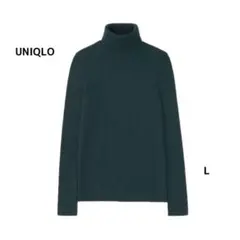 【エクストラファインメリノリブタートルネックセーター（長袖）L ダークグリーン】