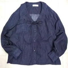 ZARA/ザラ/デニムリボンタイブラウス/インディゴ/長袖/L
