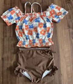 美品❣️女の子用フラワープリント水着セット　140cm 洗濯済、未使用品‼️