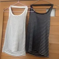 UNIQLO オープンバックホルダーブラトップ　ネイビーとホワイトストライプのサムネイル