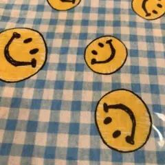 スマイルプリント 天竺ニット生地 青チェック