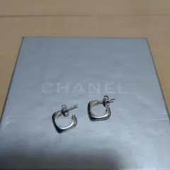 美品 シャネル シルバー フープ ピアス ロゴ CC 本物