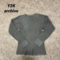 後染め ワッフル ロンT グレー フェード 無地 サーマル archive