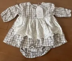 70cm mamaraku ママラク　ロンパース　チェック　エプロン