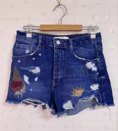 刺繍入りデニムショートパンツ ZARA TRAFALUC