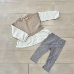 ベージュとホワイトのトレーナー・ズボンセット 95cm