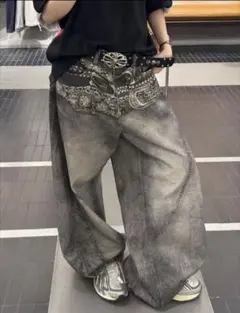 地底人オンライン グラフィティプリント ワイドパンツ ペイントパンツ 
