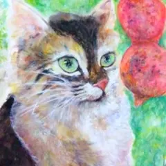 猫 原画 水墨水彩 一点物「振り返る灰色猫」 - メルカリ