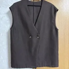 ブラウン ダブルボタン ノースリーブベスト