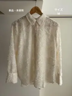 Ｈ＆Ｍ　テクスチャードシャツ アイボリー系刺繍長袖シャツ