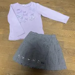 メゾピアノ　薄紫色リボンがついたトレーナー＆スカートセット 110
