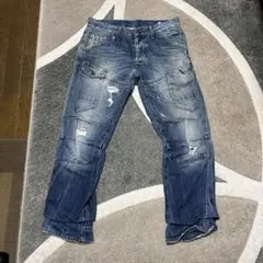 G-STAR ダメージ加工デニムパンツ ブルー