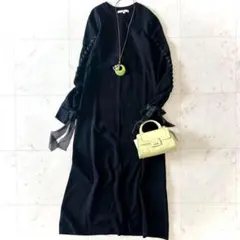 UN3D.アンスリード　ブレイドニットワンピース　ブラック　ロング　リボン　36 UN3D.（アンスリード）の「ブレイドニットワンピース