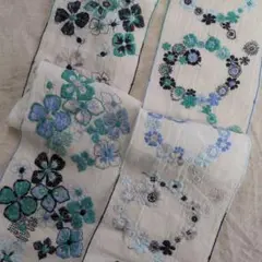 PJCリ花柄刺リボンテープ　グリーン系