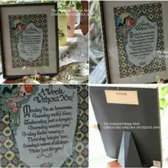 アンティーク　額入　ビンテージガラス　フレーム　ビンテージ　雑貨　ディスプレイ