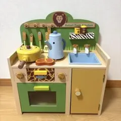 マザーガーデンSafari Park Kitchen 木製おもちゃキッチン マザーガーデン 木製 ままごと 野いちご システムグリルキッチン《赤色