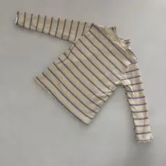 長袖タートルネック ベージュと青のストライプ