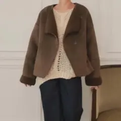 新品タグ付き♡titivateフェイクムートンノーカラージャケットダークブラウン