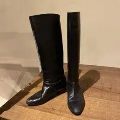 ブラックレザー ニーハイロングブーツ 24.5cm