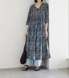 サマンサモスモス ブルー　Samansa Mos2 blue 花柄ワンピース