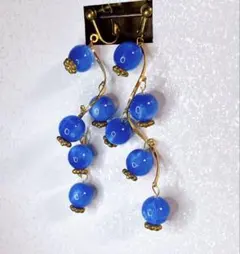 ロングイヤリング ブルー ゴールド ベリー