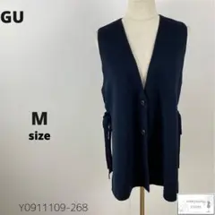 美品 GU ジーユー ニットベスト ジレ サイドリボン シンプル 万能 M 紺色