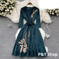 春夏コーデ❤️レディース　Vライン　ロング丈ワンピース　エレガント　長袖