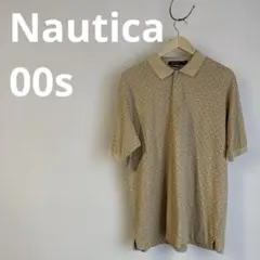 00s NAUTICA ベージュ パターン ポロシャツ L 総柄　ジャガードポロ