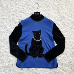 【着用2回】伊太利屋　ベロア×ウール♡ラインストーン黒豹ニットトップス