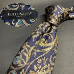 BELLUMORE ベルモーレ　ネクタイ　ブラック　ゴールド　ボタニカル柄