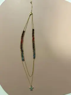 多色ビーズ 2連ネックレス チャーム付き