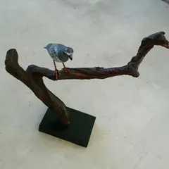 鳥（山鳥？)置物　ウッドカービング　インテリア
