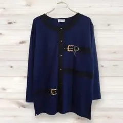 O309 デザインプルオーバー 長袖カットソー 刺繍 ウール混 日本製 黒 青