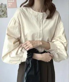 新品 FUTIER LAND バルーンスリーブバンドカラーシャツブラウス