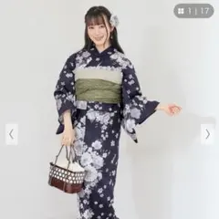 Honeys 浴衣 単品 紺地 花柄のサムネイル