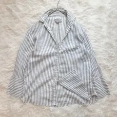 最終お値下げ✨ミラオーウェン フレンチリネンシャツ ストライプ ナチュラル 長袖