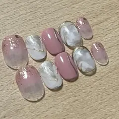 ベリーショート　ネイルチップ　ネイル　秋　ブラウン　ピンク　ゴールド　ネイル　冬