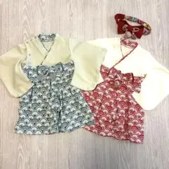 美品】mocomocopowanベビー袴と浴衣フルセット イルマレッド×ピンク 