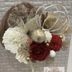 ピンポンマム＆ローズ髪飾り☆成人式☆入学、卒業式☆結婚式☆リリークリスタルナゴヤ