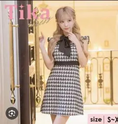 Tika チェック柄ツイードドレス M