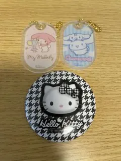 サンリオ　キーホルダー　缶バッチ　キティちゃん　マイメロディ　シナモンロール