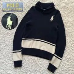 POLO RALPH LAUREN ビッグポニー ショールカラー セーター 紺白