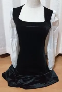 ベロア ワンピース タイト系 黒×白 シースルー ドッキング